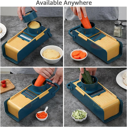 6 in 1 Vegetable Slicer Set with 5 Stainless Steel Blades Potato Peeler Carrot Grater Kitchen Tool with Container and Hand Guard5