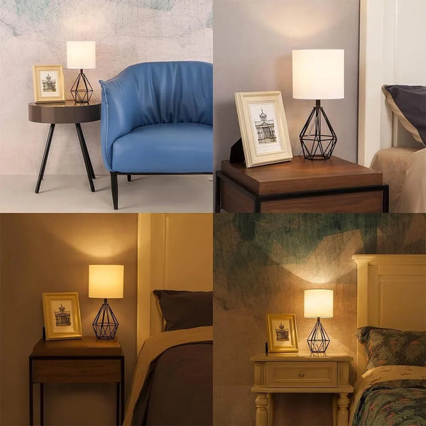 Black Bedside Table Lamp,Small Nightstand Lamp for Bedroom,Modern Desk Lamp with TC Fabric Shade Geometric Metal Base for Living Room Study Office Farmhouse5