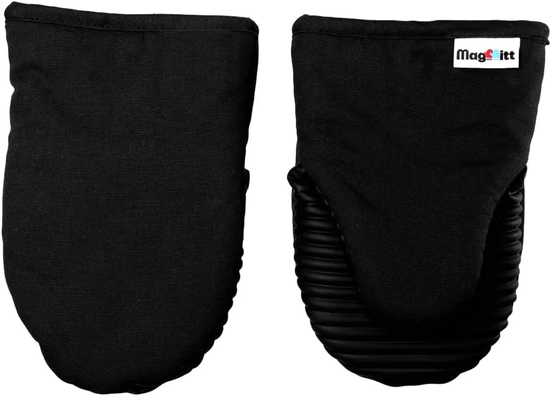 magnetic-oven-mitts-pot-holder-3-pc-set-high-heat-silicone-black-heat-resistant-to-500f-2-mini-mitts-1-hot-pad-magnetic-storage-non-slip-grip-100-machine-washable-premium-cotton