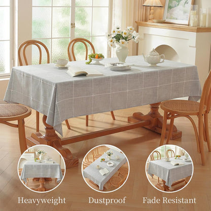 Linen Table Cloth Rectangle Tables 53X70 Inch Plaid Gray Tablecloth3