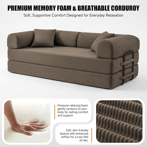 79" Memory Foam Sofa Bed, Convertible Futon Boneless Couch for Living Room5