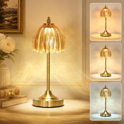 Glass Tulip Table Lamp, Cordless Rechargeable Desk Lamp - Amber1