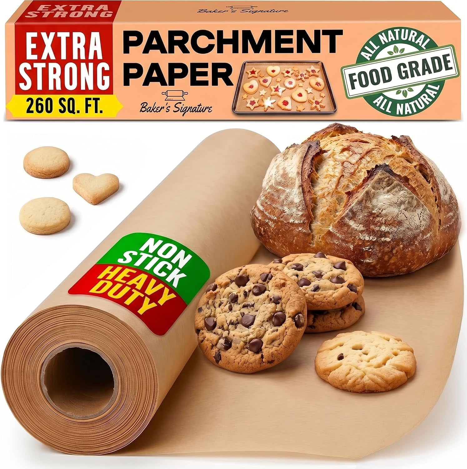 260-sq-ft-unbleached-parchment-paper-for-baking-roll-with-cutter-heavy-duty-non-stick-brown-for-cooking-grilling-steaming-and-air-fryer-15-x-210ft-by