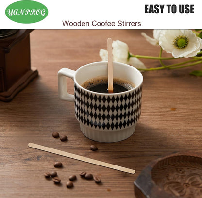 Wooden Coffee Stirrers 5.5" Coffee Stir Sticks 100 Pcs, Natural Birch round End Thick Birch Wood Eco-Friendly， Suitable for Coffee, Cocktail and Hot Drinks3