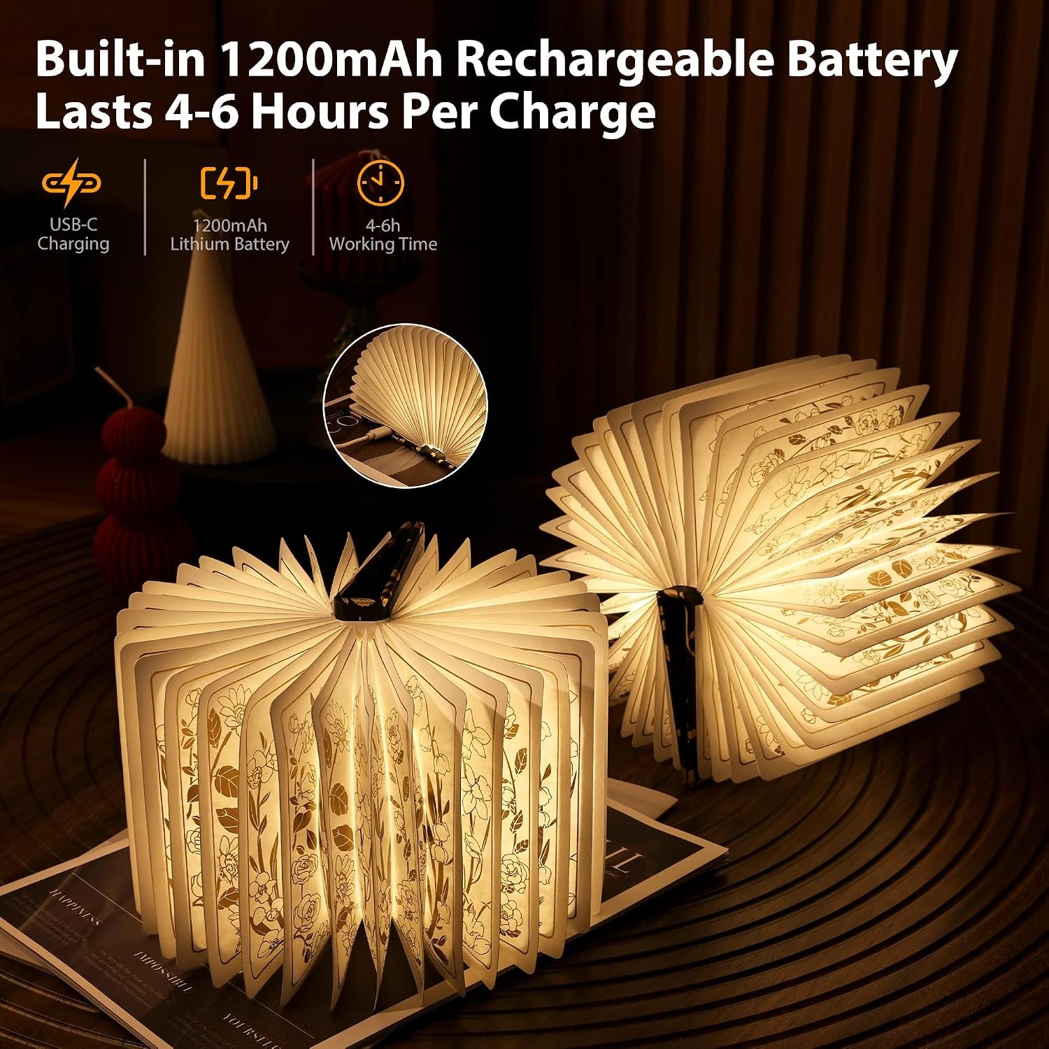 book-lover-gift-folding-book-lamp-decor-portable-print-book-light-1200mah-rechargeable-night-light-paper-desk-lamp-reading-bookshelf-lamp-gift-for-women-readers-christmas-black