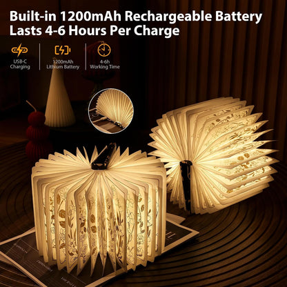 Book Lover Gift, Folding Book Lamp Decor, Portable Print Book Light | 1200Mah Rechargeable Night Light, Paper Desk Lamp, Reading Bookshelf Lamp, Gift for Women & Readers & Christmas (Black）4