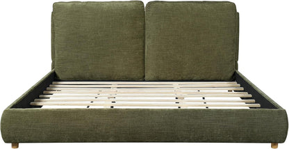 California King Linen Blend Platform Bed with 2 Pillows, Olive Green6
