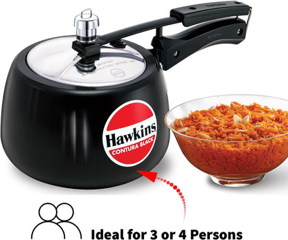 3 Litre Contura Black Pressure Cooker, Hard Anodised Inner Lid Cooker, Handi Cooker, Black (CB30)2