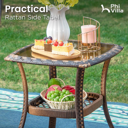 3 Piece Oversized Outdoor Wicker Patio Furniture Set, Navy Blue7