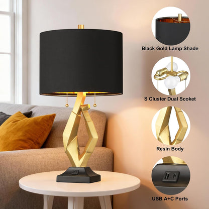 Modern Black and Gold Lamp Set of 2, Sculptural Table Lamps for Living Room3
