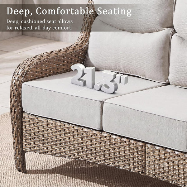 Luxury High Back Outdoor Furniture with 6-Inch Thick Cushions, Patio Furniture Set with Swivel Chairs, 6 PCS Wicker Conversation Set for Porch, Balcony, Deck and Yard7