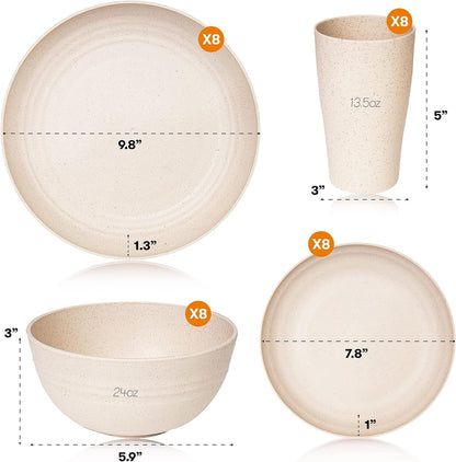 Wheat Straw Dinnerware Sets | Unbreakable Dinnerware Sets | Dishwasher Microwave Safe Dinnerware | Eco Friendly Non Breakable Dinnerware Sets | RV Outdoor Camping (Beige, Service for 8 (32 Pcs))2