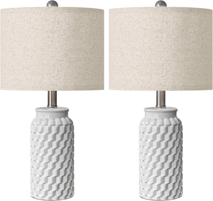 20.5" White Modern Ceramic Bedside Lamps Set of 2, Small Table Lamp for Bedroom Decor Farmhouse Nightstand Lamp for Living Room Office9