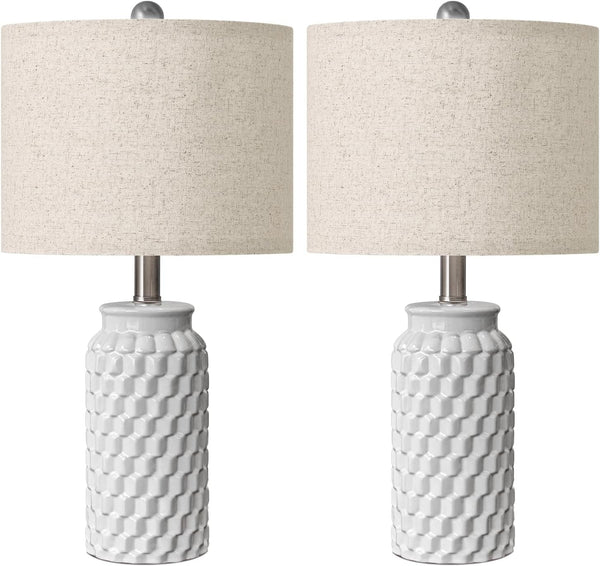 20.5" White Modern Ceramic Bedside Lamps Set of 2, Small Table Lamp for Bedroom Decor Farmhouse Nightstand Lamp for Living Room Office9