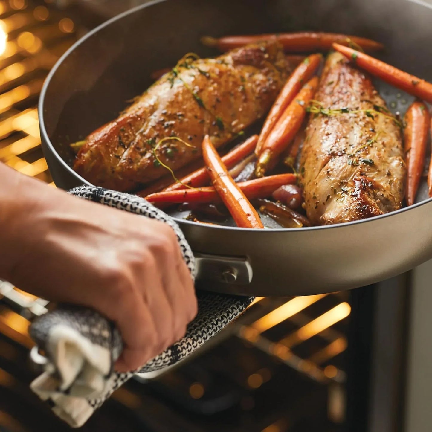 12" Hard Anodized Nonstick Deep Skillet w/ Lid, Bronze