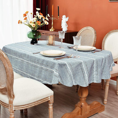 Rustic Oval Cotton Linen Tablecloths Embroidered Farmhouse Spring Table Cloths, Kitchen Dining Room Party Tablecloth Table Cover for Oval Tables 54 X 72 Inches2