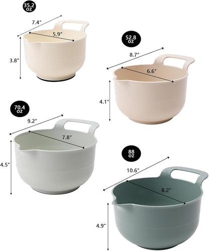 Mixing Bowls - 4 Piece Nesting Plastic Mixing Bowl Set with Pour Spouts and Handles - Non Slip Bottom and Measurement Markings (Light Green)2