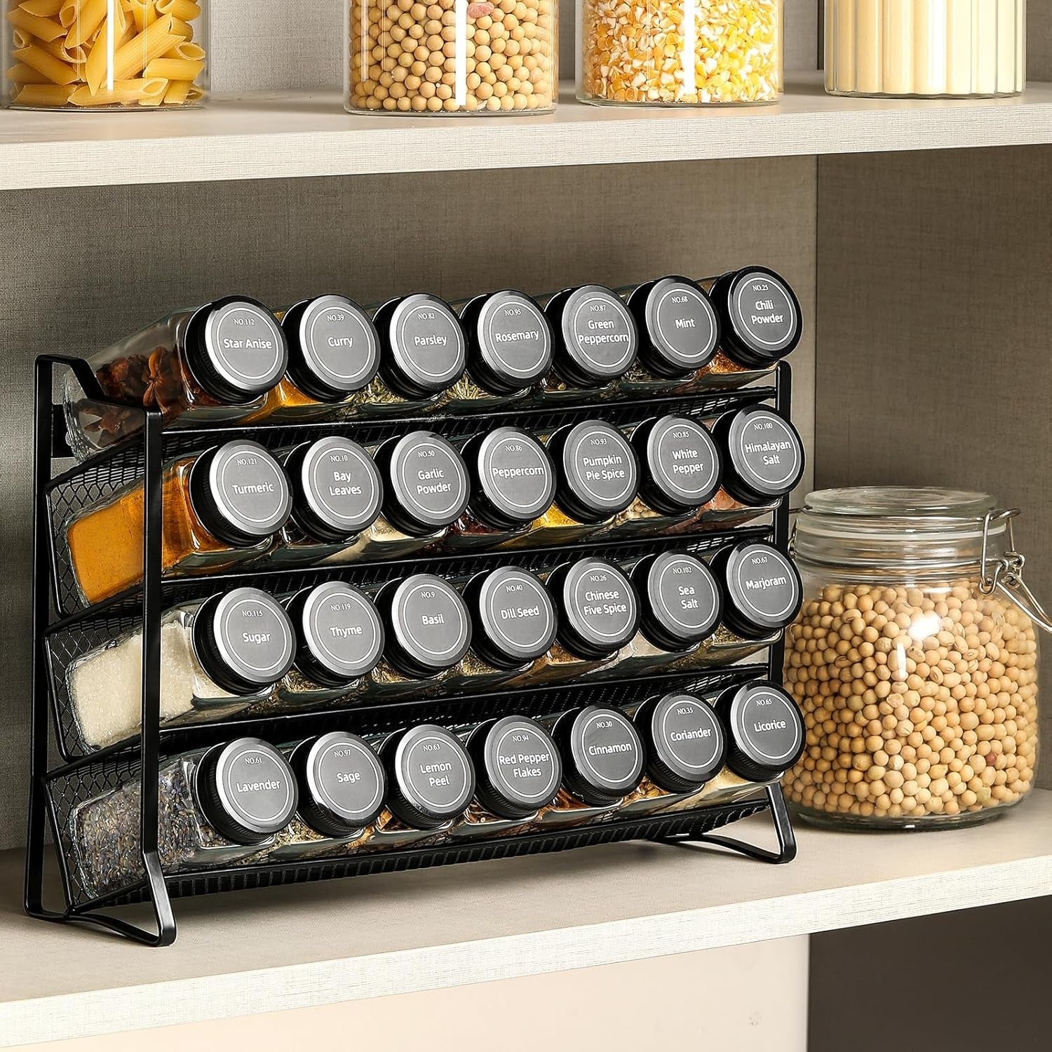 spice-rack-organizer-for-cabinet-spice-organizer-with-28-empty-spice-jars-with-black-lids-funnel-spice-labels-seasoning-organizer-for-countertop-cabinet-kitchen-pantry-cupboard