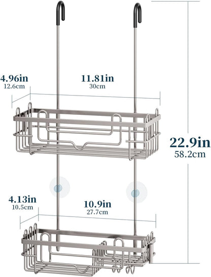 over the Door Shower Caddy - 2-Tier Hanging Shower Organizer with Soap Holder, Rustproof Bathroom Storage and Organizer Rack for Shampoo, Towels, and Toiletries, Sand Nickel7