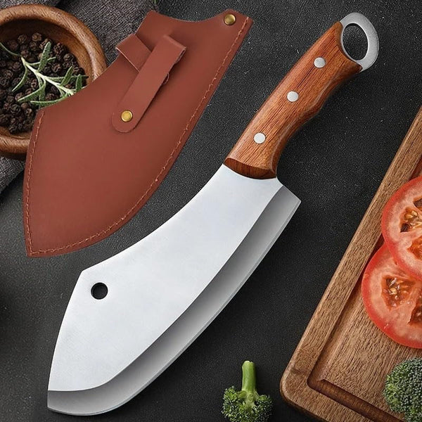 Meat Cleaver, Hand Forge Blade Boning Butcher Kitchen Knife Chef Cleaver Meat Chopping Vegetable Utility Knife Slicing Fish Fruit with Cover1