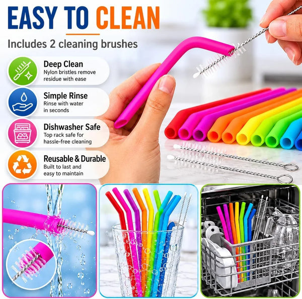 Reusable Silicone Straws for Tumblers, Smoothies & Kids Drinks – 15 Pack Flexible Bpa-Free Drinking Straws with 2 Cleaning Brushes – Soft on Teeth & Lips – Fits 20Oz & 30Oz Tumblers8