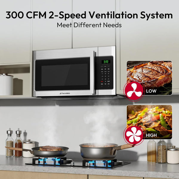 30" Over-The-Range Convection Microwave Oven Combo, 2-In-1 over the Stove Microwave & Oven, 1.5 Cu.Ft, One-Touch Cook, 300 CFM Exhaust Vent & LED Light for Kitchen & RV5