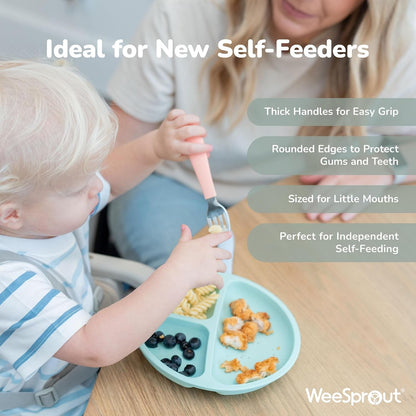 Toddler Utensils, 3 Forks & 3 Spoons, 18/8 Stainless Steel & Food Grade Silicone, Thick Easy-Grip Handles, Perfect Length for New Self Feeders, Gentle on Gums & Teeth, Dishwasher Safe4