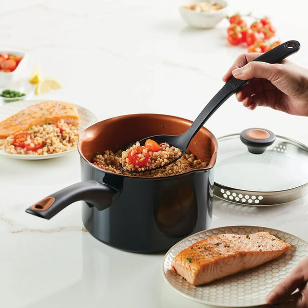 Glide Copper Ceramic Nonstick Straining Sauce Pan with Lid, 3-Quart, Black10