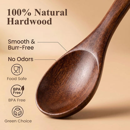 Wooden Spoons for Eating, 6 PCS Small Wooden Spoons, 6 Inch | Table Spoon for Honey, Coffee, Tea, Hot Cocoa, Jam, Bath Salts, Stirring, Smooth Finish, Unique Gifts for Men Women6