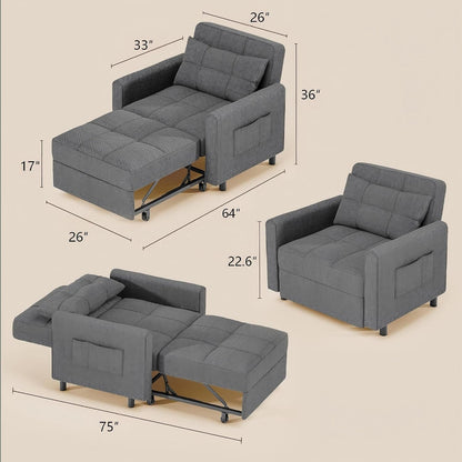 3-In-1 Convertible Sofa Bed Chair, Pullout Sleeper, Adjustable Back2