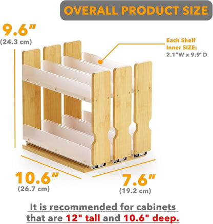 Bamboo Pull Out Spice Rack Organizer for Cabinet, Heavy Duty Slide Out Seasoning Kitchen Pantry Sliding Vertical Organization, 7.6" Wide, 3 Drawers(2" Wide), 2-Tier, Natural3
