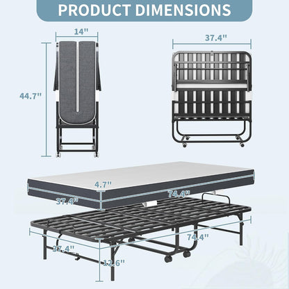 Folding Bed with 5 Inch Mattrees, 75"X38" Rollaway Beds for Adults3