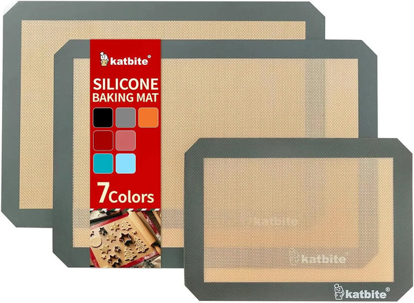 Silicone Baking Mat Set of 3 Grey | 2 Half Sheets Mats + 1 Quarter Baking Sheet, Reusable & Nonstick Bakeware Mats for Cookies, Macarons, Bread1