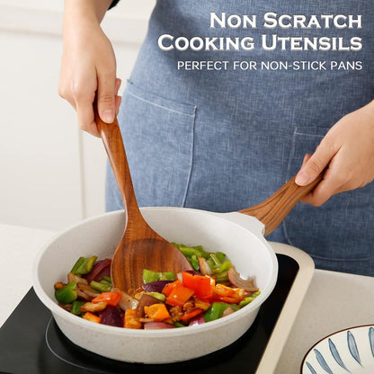 Wooden Spoons for Cooking 7Pcs Natural Acacia Wooden Utensils Set, Wooden Spoon, Spatula, Salad Fork for Cooking,Serving, Stirring, Heat-Resistant, Non-Stick Wood Kitchen Utensil Sets5