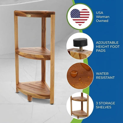 3-Tier Waterproof Teak Shower Shelf for Bathroom Storage6
