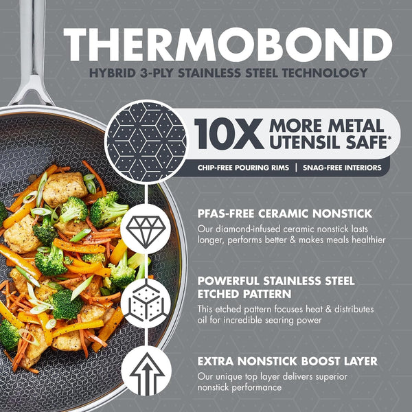 Spectra 12" Wok Pan with Lid, Hybrid Tri-Ply Stainless Steel, Pfas-Free Ceramic Nonstick Textured Cooking Surface, Induction Cookware, Diswasher Safe, Oven & Broiler Temp to 850˚F10