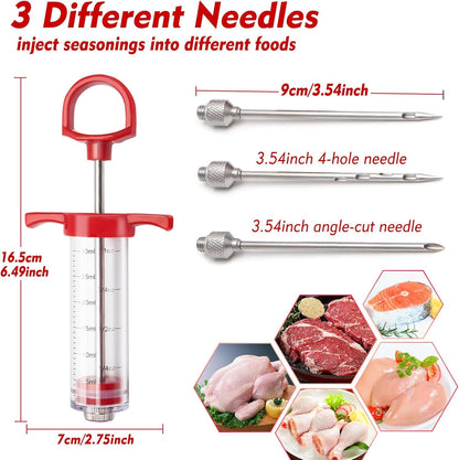 Meat Injector, 1-Oz Plastic BBQ Marinade Injector Kit, Turkey Injector Syringe (3 Stainless Steel Meat Needles +3 Replacement O Rings + 1 Cleaning Brush) for Turkey Smoked BBQ Grill7