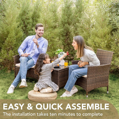 3 Piece Patio Furniture Set Outdoor Wicker Conversation (Brown) | PE Rattan Patio Porch Table and Chairs Set of 2 for Balcony Garden and Yard6