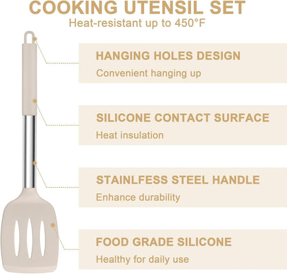 Silicone Cooking Utensils Set, 7-Piece Khaki Kitchen Utensils Set5