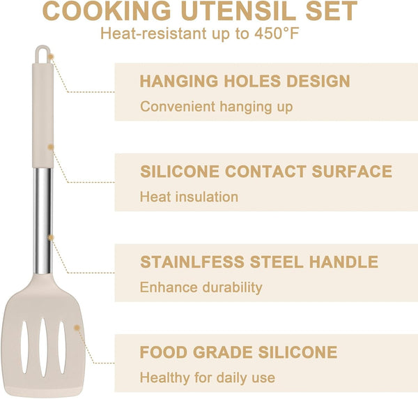 Silicone Cooking Utensils Set, 7-Piece Khaki Kitchen Utensils Set5