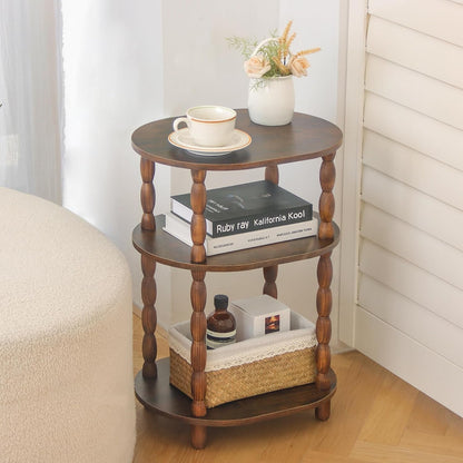 Side Table, 3-Tier Small End Table, Modern Oval Night Stand Accent Table for Living Room, Bedroom, Rustic Brown2