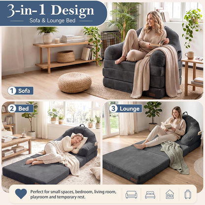 Folding Sofa Bed Single Boneless Couch Sleeper Chair with Pockets4