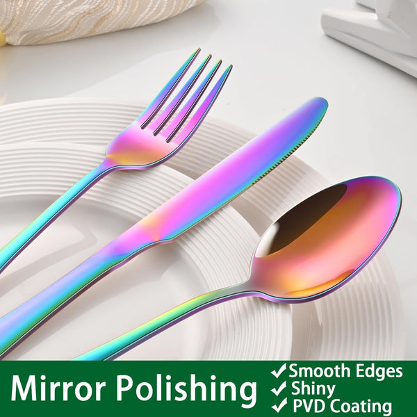 Colorful Rainbow 30 Pieces Silverware Sets Service for 6,Colored Flatware Sets Contains Knife and Fork Spoons Eating Utensils Sets for Kitchen Tableware4