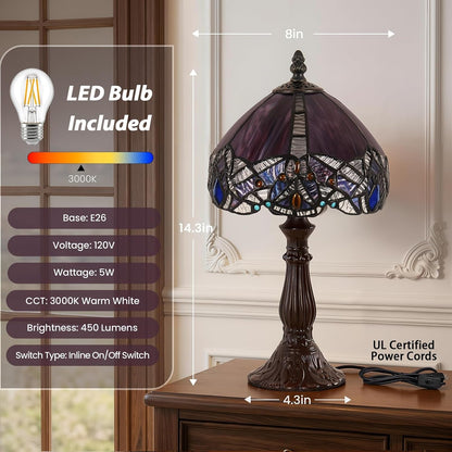 Small Table Lamp for Tiffany Lamp 8" Purple Stained Glass Light3