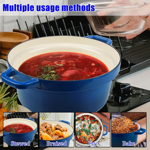 7QT Dutch Oven Pot with Lid, Enameled Cast Iron Dutch Ovens for Sourdough Bread Baking, Non-Stick Ceramic Dutch Oven Cooking Pot, Oven Safe, Blue (10 Pcs Bread Paper Liners)6