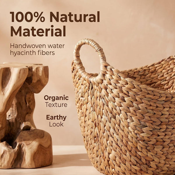 Extra Large Water Hyacinth Storage Basket with Handles, Natural Bin3