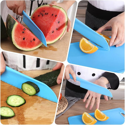 11" Plastic Serrated Knives Set to Cut Salad, Bread, Brownies or Lasagna, Professional Large Lettuce Knife to Prevent Turning Brown, Nylon Knife for Nonstick Pans, Durable Chef'S Knife, 4 Pcs3