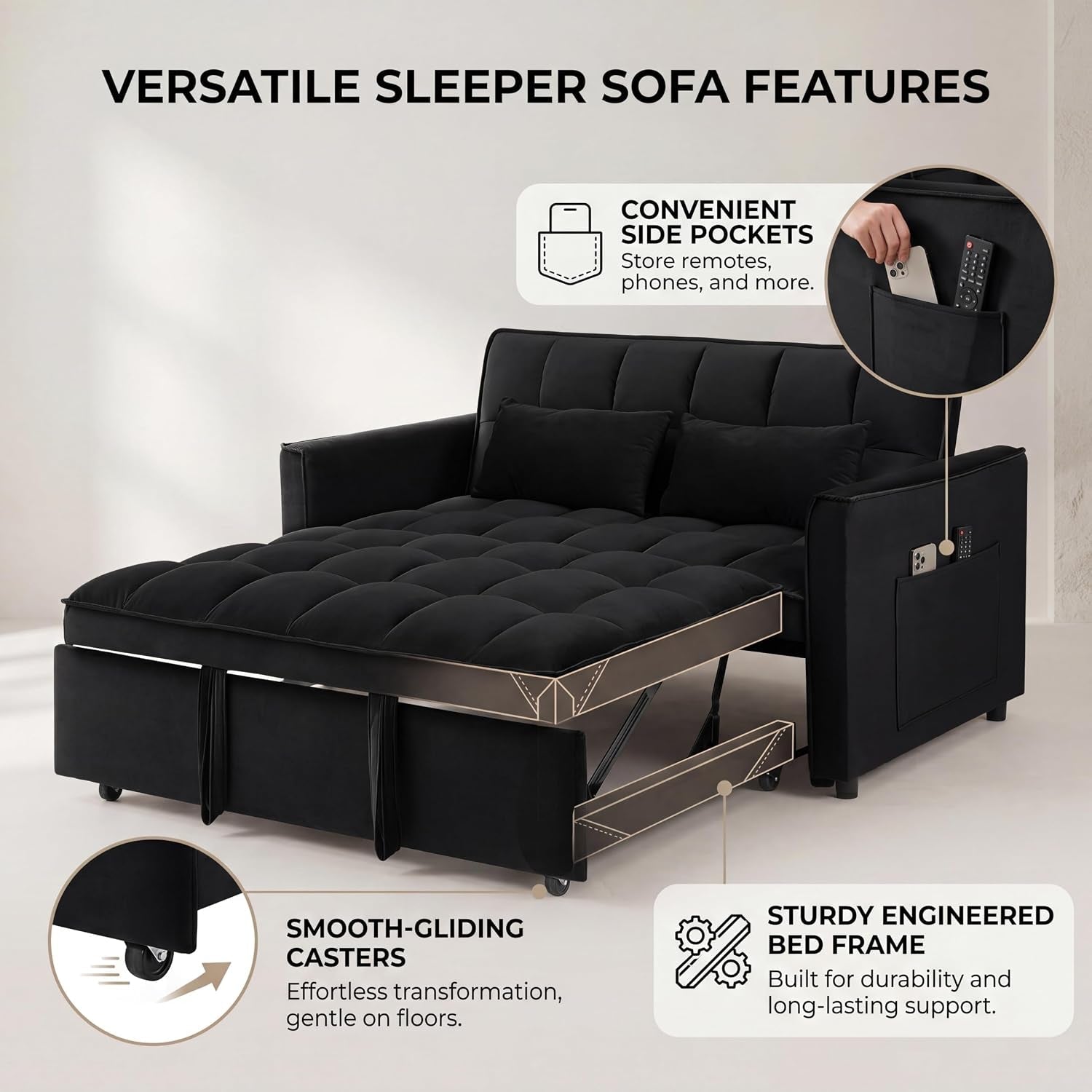 3-in-1-convertible-sleeper-sofa-bed-54-full-size-velvet-pull-out-futon-couch-recliner-with-reclining-backrest-2-pillows-small-loveseat-lounge-couches-for-small-spaces-black