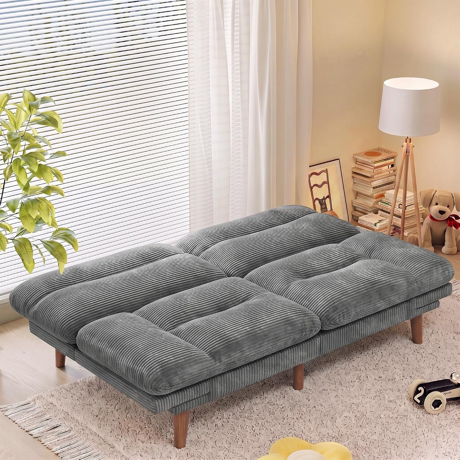 67-convertible-futon-sofa-bed-modern-corduroy-loveseat-dove-grey