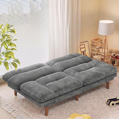 67'' Convertible Futon Sofa Bed, Modern Corduroy Loveseat, Dove Grey4